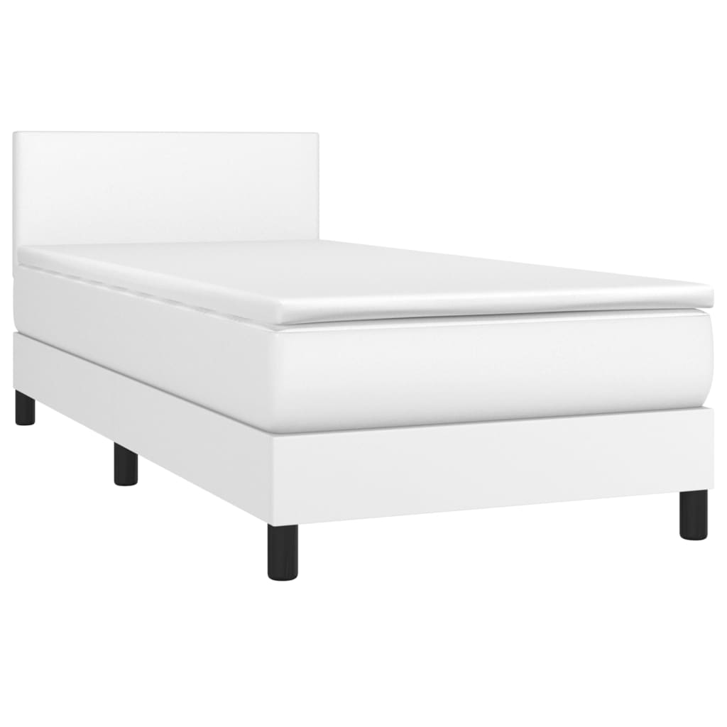 Κρεβάτι Boxspring με Στρώμα & LED Λευκό 90x200 εκ. Συνθ. Δέρμα