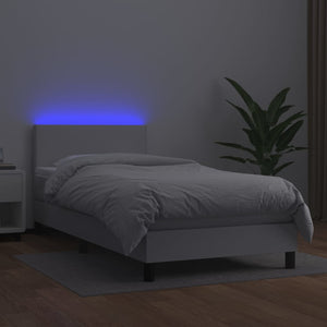 Κρεβάτι Boxspring με Στρώμα & LED Λευκό 90x200 εκ. Συνθ. Δέρμα