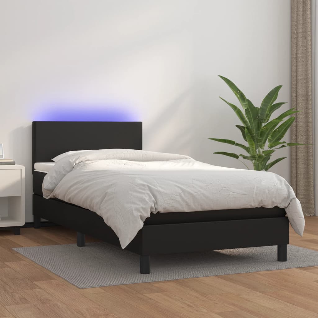 Κρεβάτι Boxspring με Στρώμα & LED Μαύρο 100x200 εκ. Συνθ. Δέρμα - Pakobazaar