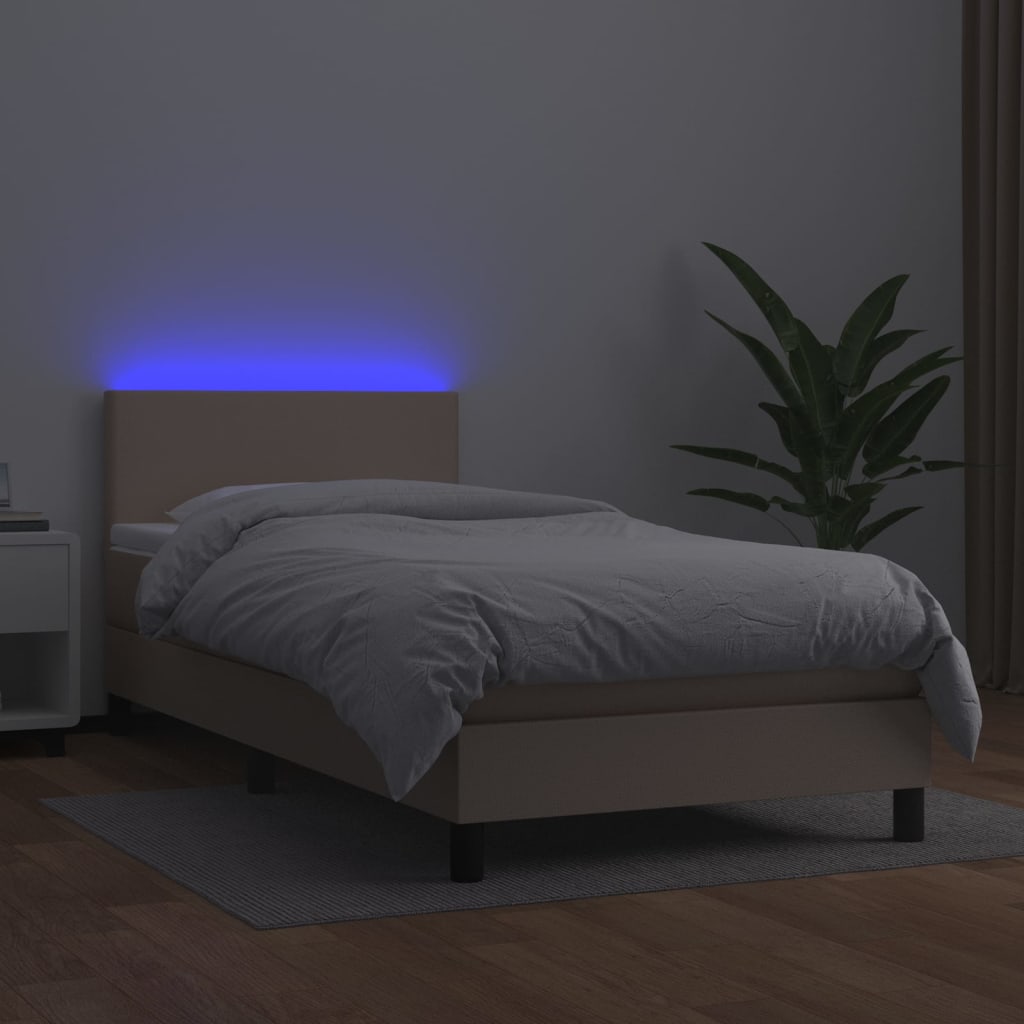 Κρεβάτι Boxspring Στρώμα&LED Καπουτσίνο 100x200 εκ. Συνθ. Δέρμα