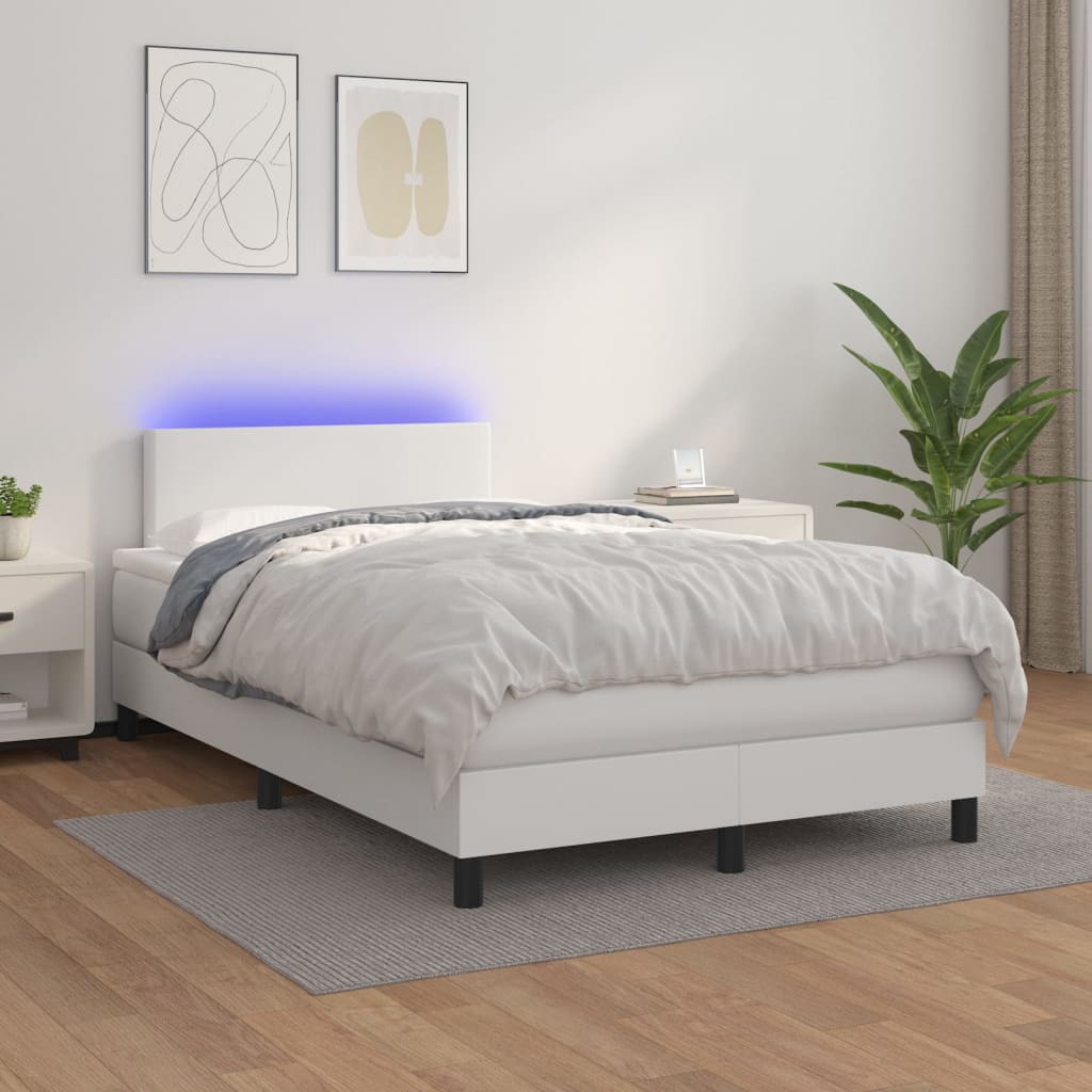 Κρεβάτι Boxspring με Στρώμα & LED Λευκό 120x200 εκ. Συνθ. Δέρμα - Pakobazaar