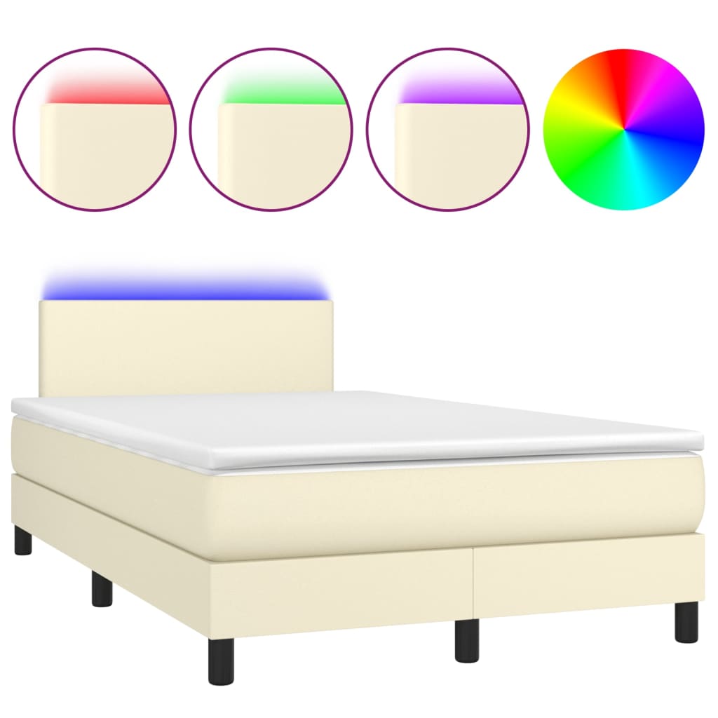 Κρεβάτι Boxspring με Στρώμα & LED Κρεμ 120x200 εκ. Συνθ. Δέρμα - Pakobazaar
