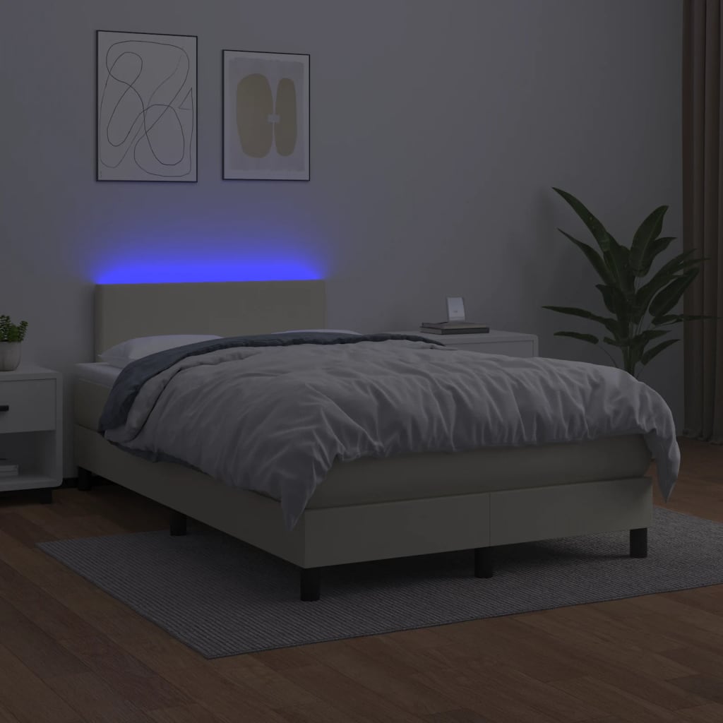 Κρεβάτι Boxspring με Στρώμα & LED Κρεμ 120x200 εκ. Συνθ. Δέρμα - Pakobazaar