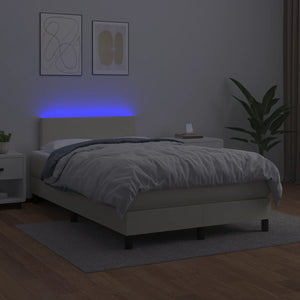 Κρεβάτι Boxspring με Στρώμα & LED Κρεμ 120x200 εκ. Συνθ. Δέρμα - Pakobazaar