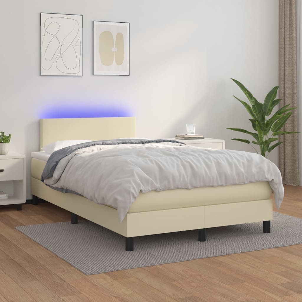 Κρεβάτι Boxspring με Στρώμα & LED Κρεμ 120x200 εκ. Συνθ. Δέρμα - Pakobazaar