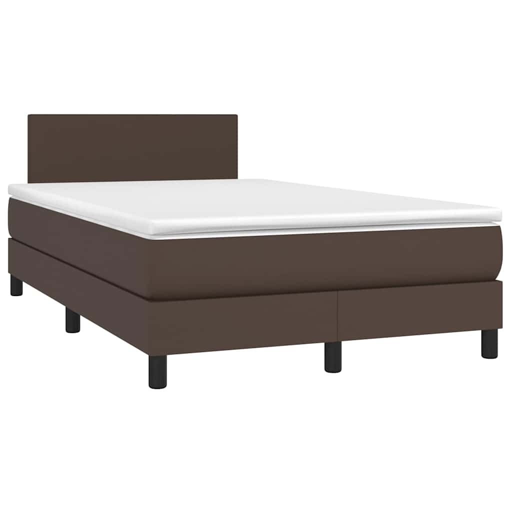 Κρεβάτι Boxspring με Στρώμα & LED Καφέ 120x200 εκ. Συνθ. Δέρμα