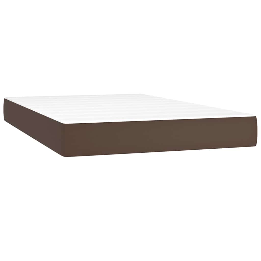Κρεβάτι Boxspring με Στρώμα & LED Καφέ 120x200 εκ. Συνθ. Δέρμα