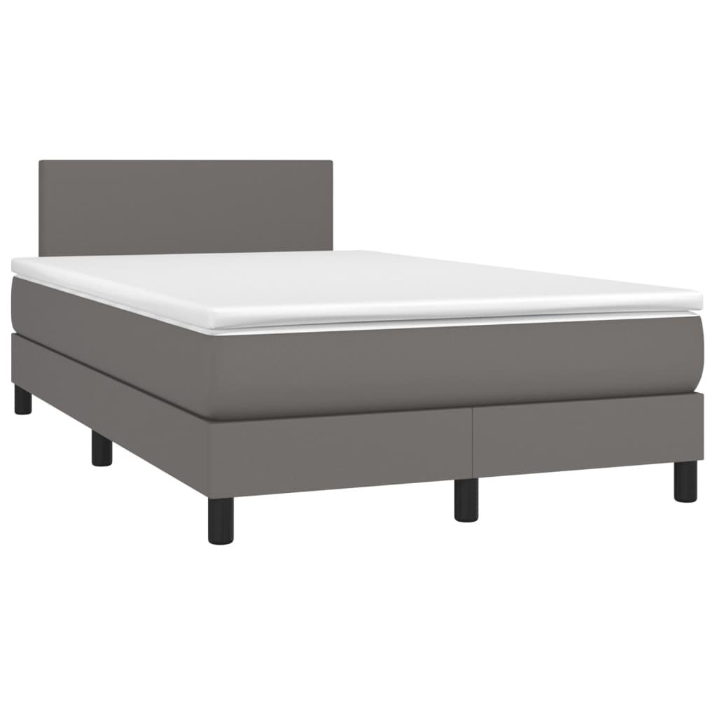 Κρεβάτι Boxspring με Στρώμα & LED Γκρι 120x200 εκ. Συνθ. Δέρμα