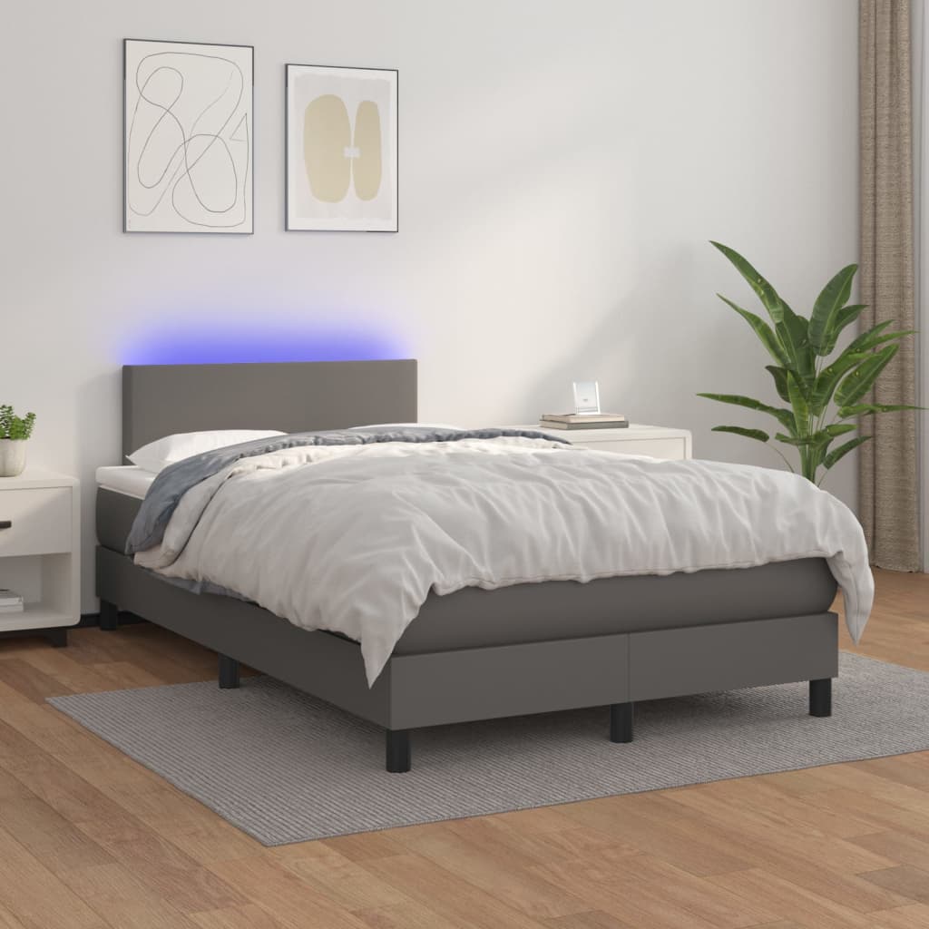 Κρεβάτι Boxspring με Στρώμα & LED Γκρι 120x200 εκ. Συνθ. Δέρμα
