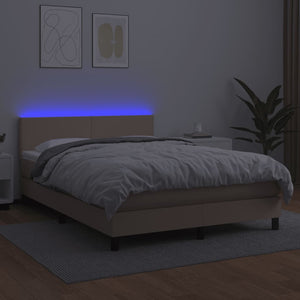 Κρεβάτι Boxspring Στρώμα&LED Καπουτσίνο 140x190 εκ. Συνθ. Δέρμα