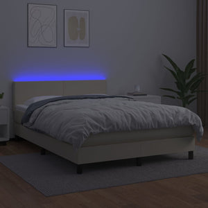 Κρεβάτι Boxspring με Στρώμα & LED Κρεμ 140x200 εκ. Συνθ. Δέρμα - Pakobazaar