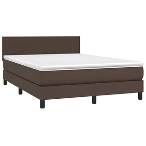 Κρεβάτι Boxspring με Στρώμα & LED Καφέ 140x200 εκ. Συνθ. Δέρμα - Pakobazaar