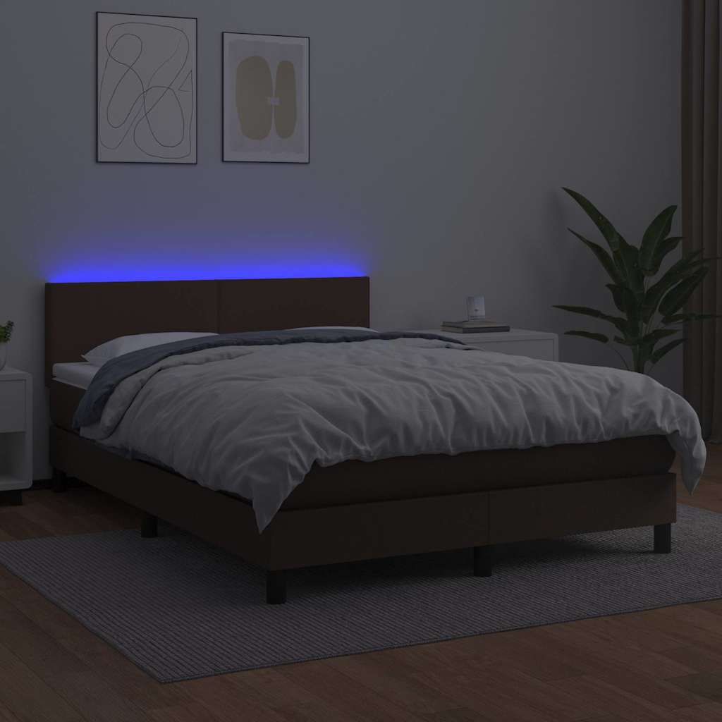 Κρεβάτι Boxspring με Στρώμα & LED Καφέ 140x200 εκ. Συνθ. Δέρμα - Pakobazaar