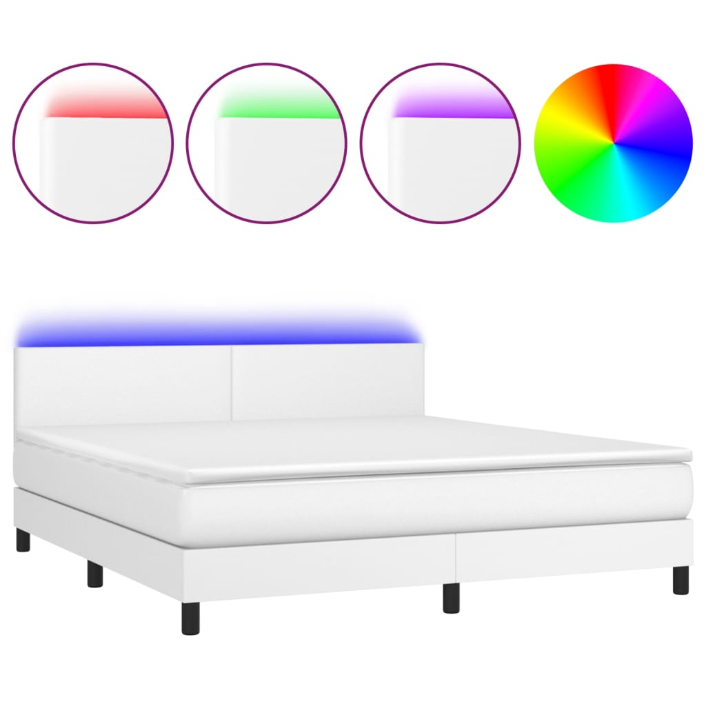 Κρεβάτι Boxspring με Στρώμα & LED Λευκό 160x200 εκ. Συνθ. Δέρμα