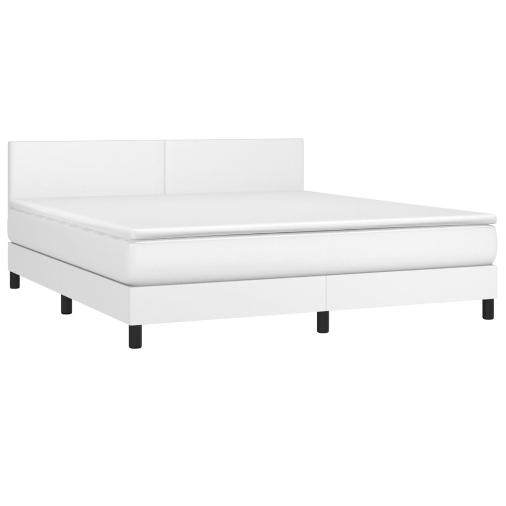 Κρεβάτι Boxspring με Στρώμα & LED Λευκό 160x200 εκ. Συνθ. Δέρμα