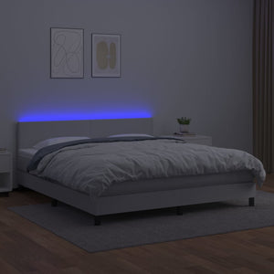 Κρεβάτι Boxspring με Στρώμα & LED Λευκό 160x200 εκ. Συνθ. Δέρμα