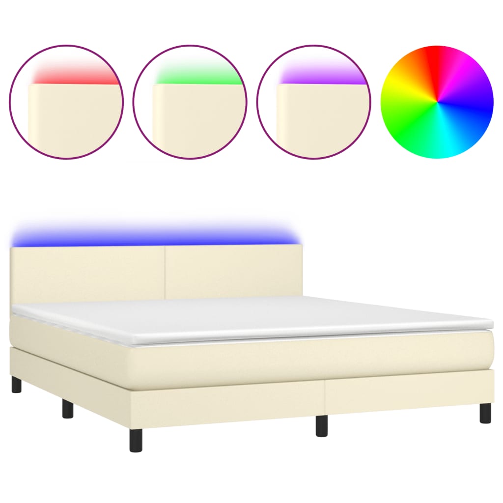 Κρεβάτι Boxspring με Στρώμα & LED Κρεμ 160x200 εκ. Συνθ. Δέρμα - Pakobazaar