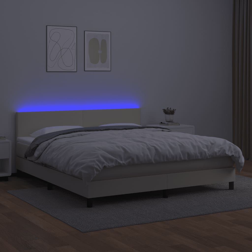 Κρεβάτι Boxspring με Στρώμα & LED Κρεμ 160x200 εκ. Συνθ. Δέρμα - Pakobazaar