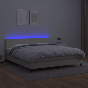Κρεβάτι Boxspring με Στρώμα & LED Κρεμ 160x200 εκ. Συνθ. Δέρμα - Pakobazaar