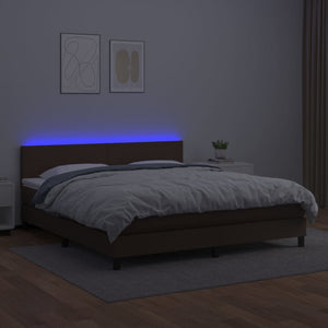 Κρεβάτι Boxspring με Στρώμα & LED Καφέ 160x200 εκ. Συνθ. Δέρμα