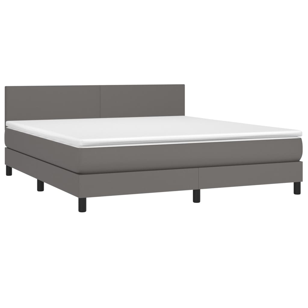 Κρεβάτι Boxspring με Στρώμα & LED Γκρι 160x200 εκ. Συνθ. Δέρμα