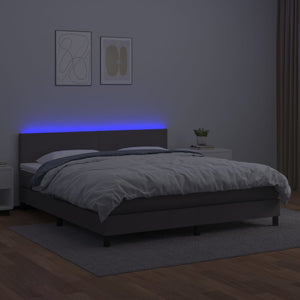 Κρεβάτι Boxspring με Στρώμα & LED Γκρι 160x200 εκ. Συνθ. Δέρμα