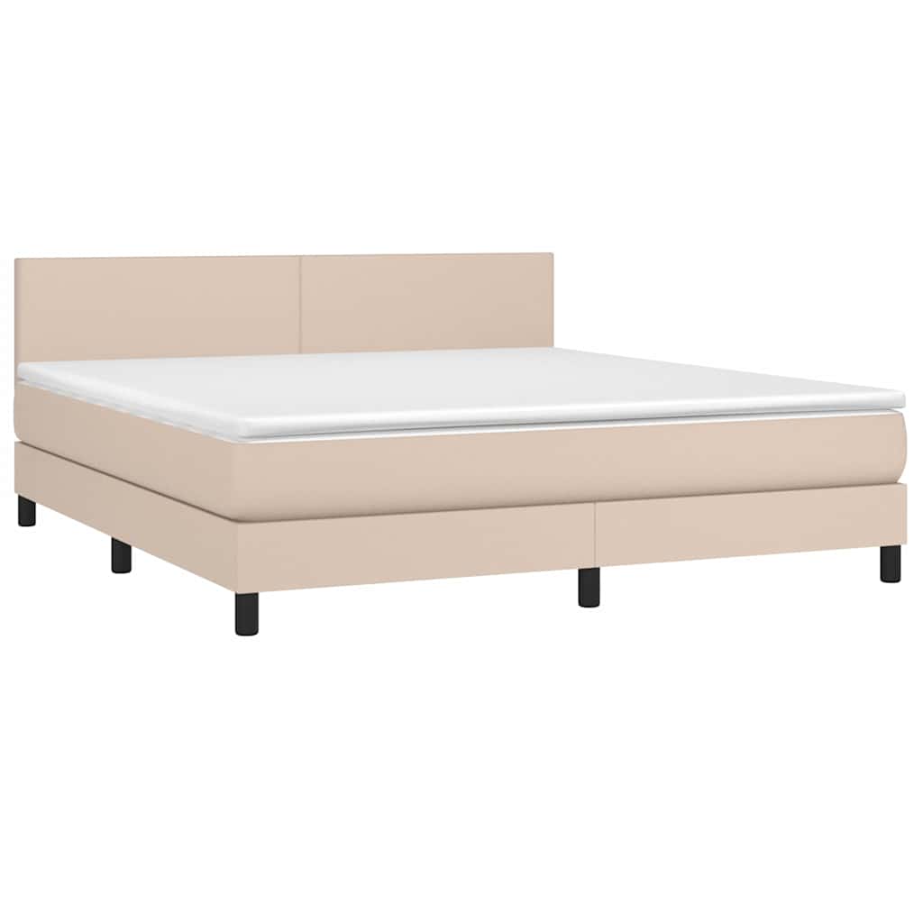 Κρεβάτι Boxspring Στρώμα&LED Καπουτσίνο 160x200 εκ. Συνθ. Δέρμα
