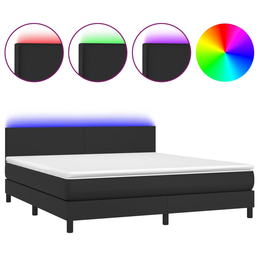 Κρεβάτι Boxspring με Στρώμα & LED Μαύρο 180x200 εκ. Συνθ. Δέρμα
