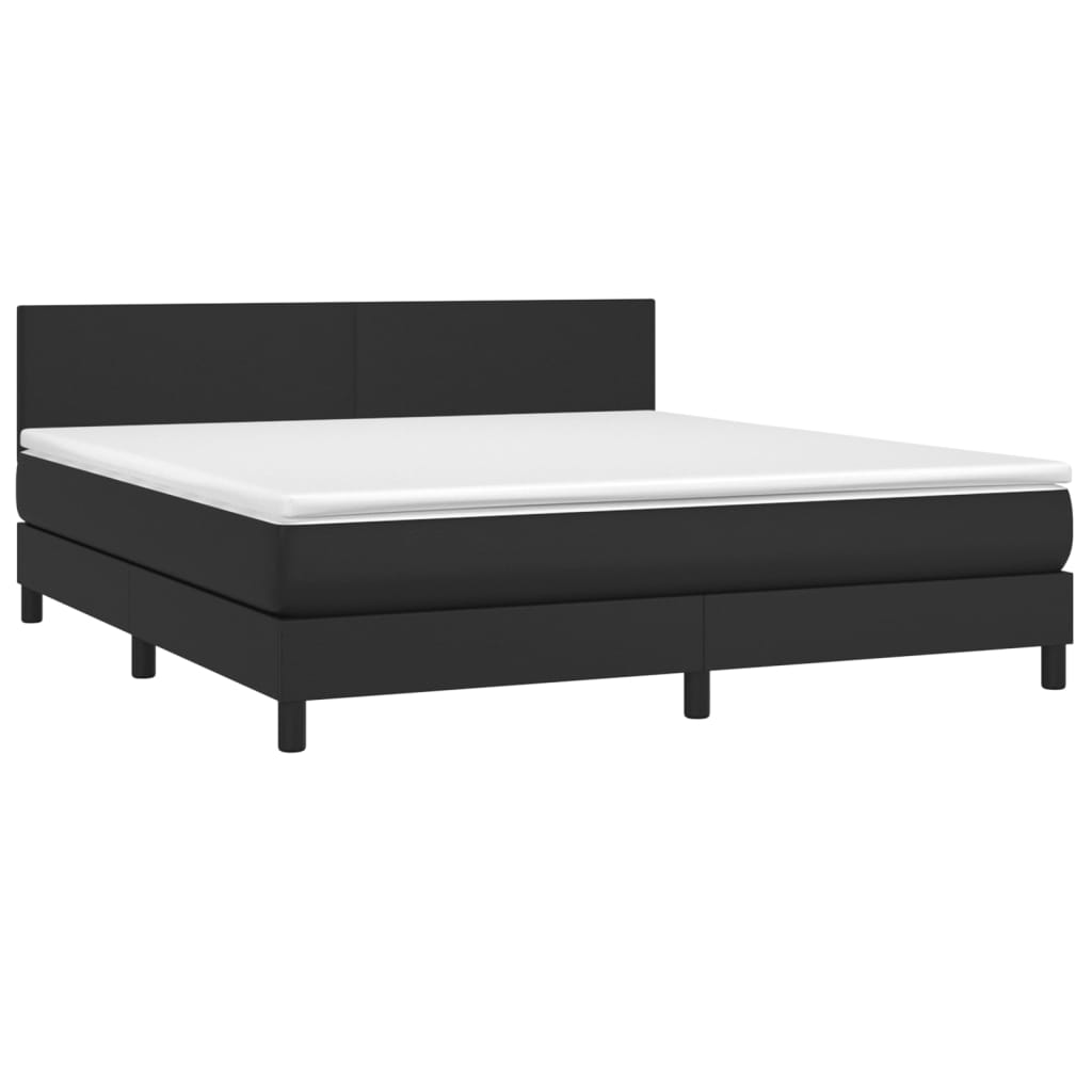 Κρεβάτι Boxspring με Στρώμα & LED Μαύρο 180x200 εκ. Συνθ. Δέρμα