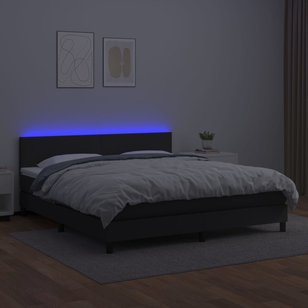 Κρεβάτι Boxspring με Στρώμα & LED Μαύρο 180x200 εκ. Συνθ. Δέρμα