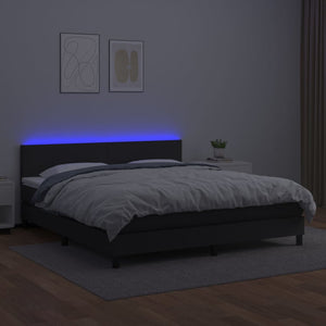 Κρεβάτι Boxspring με Στρώμα & LED Μαύρο 180x200 εκ. Συνθ. Δέρμα