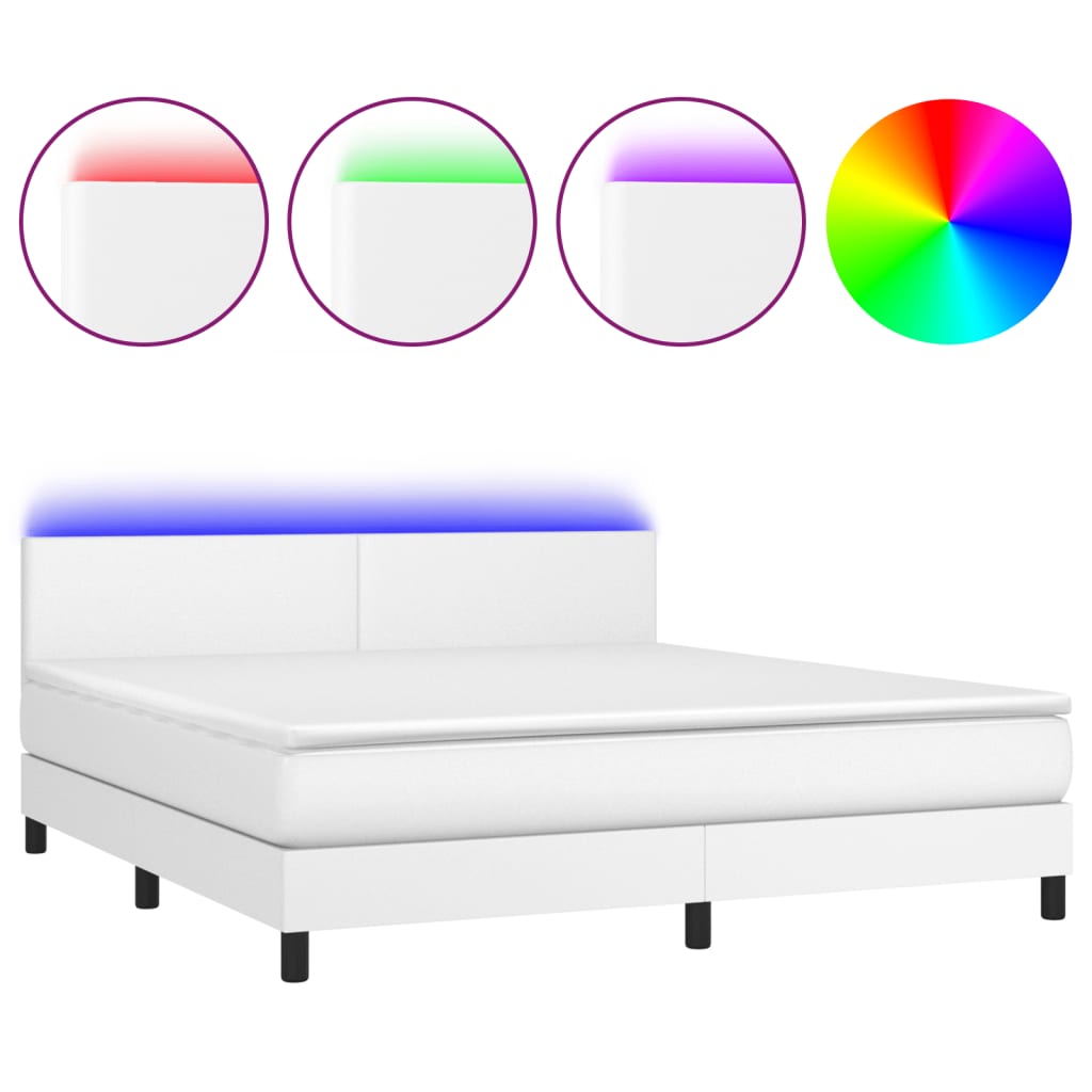 Κρεβάτι Boxspring με Στρώμα & LED Λευκό 180x200 εκ. Συνθ. Δέρμα