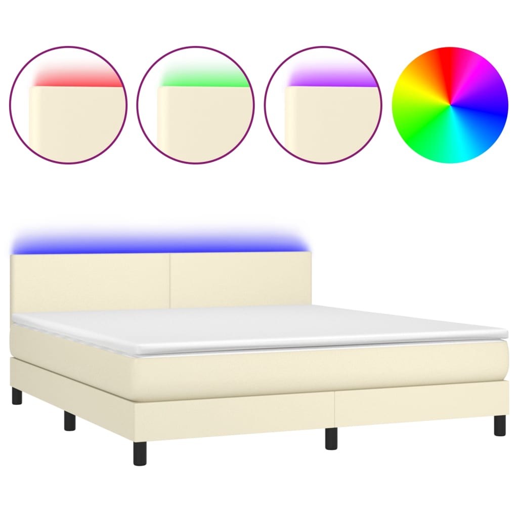Κρεβάτι Boxspring με Στρώμα & LED Κρεμ 180x200 εκ. Συνθ. Δέρμα - Pakobazaar
