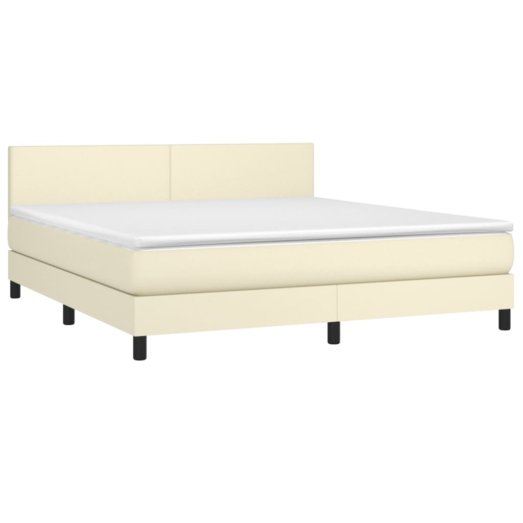 Κρεβάτι Boxspring με Στρώμα & LED Κρεμ 180x200 εκ. Συνθ. Δέρμα - Pakobazaar