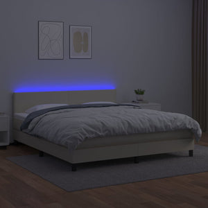 Κρεβάτι Boxspring με Στρώμα & LED Κρεμ 180x200 εκ. Συνθ. Δέρμα - Pakobazaar