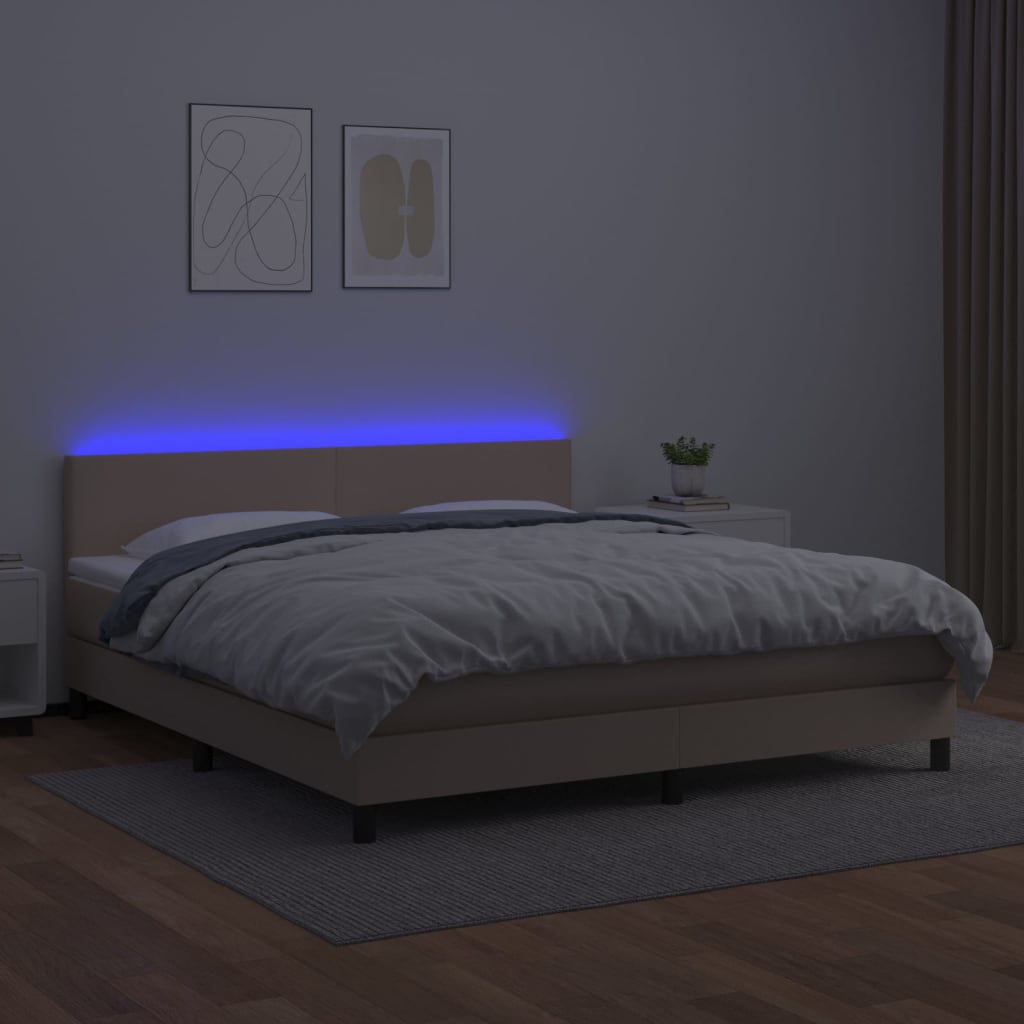 Κρεβάτι Boxspring Στρώμα&LED Καπουτσίνο 180x200 εκ. Συνθ. Δέρμα
