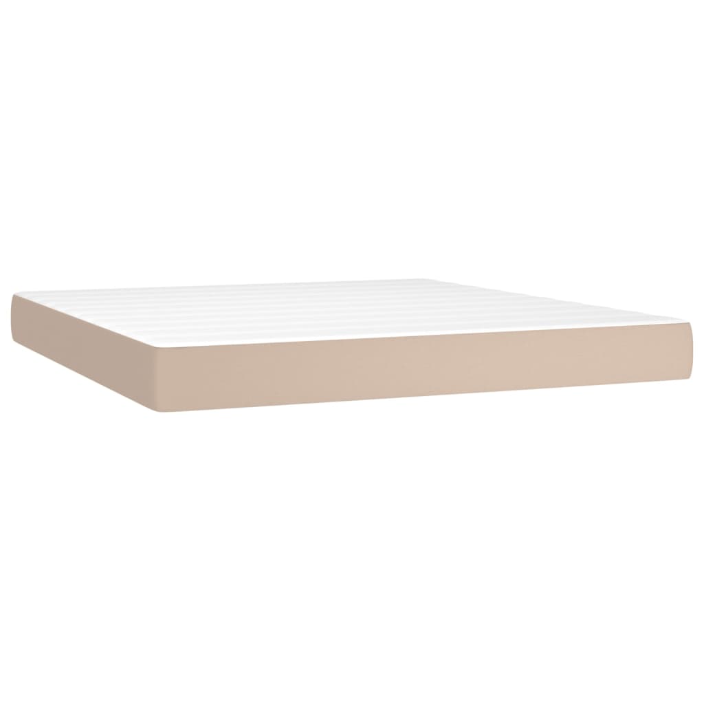 Κρεβάτι Boxspring Στρώμα&LED Καπουτσίνο 180x200 εκ. Συνθ. Δέρμα