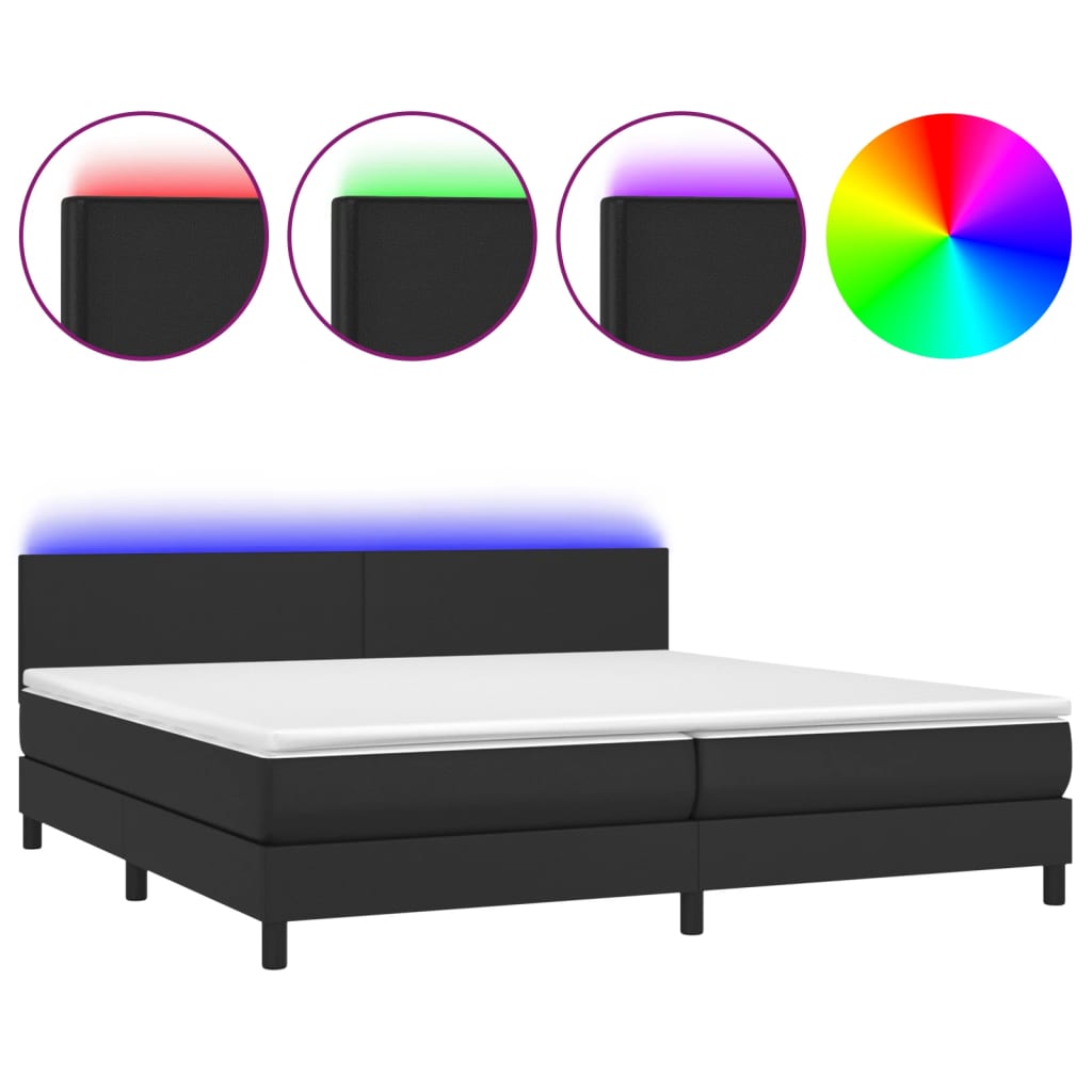 Κρεβάτι Boxspring με Στρώμα & LED Μαύρο 200x200 εκ. Συνθ. Δέρμα