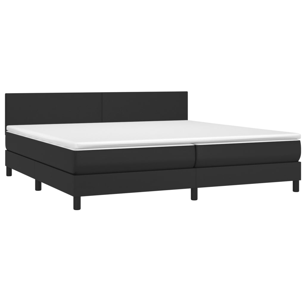 Κρεβάτι Boxspring με Στρώμα & LED Μαύρο 200x200 εκ. Συνθ. Δέρμα