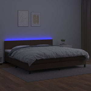 Κρεβάτι Boxspring με Στρώμα & LED Καφέ 200x200 εκ. Συνθ. Δέρμα
