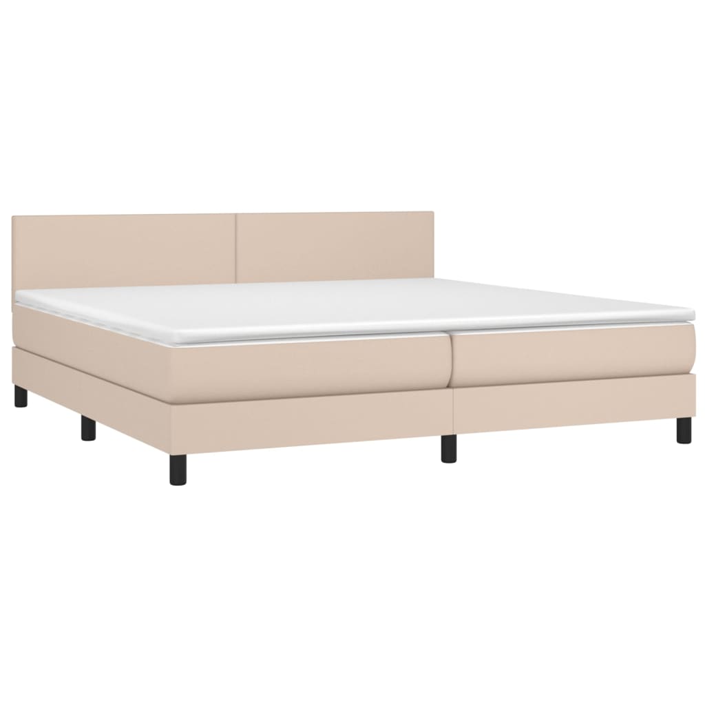Κρεβάτι Boxspring Στρώμα&LED Καπουτσίνο 200x200 εκ. Συνθ. Δέρμα - Pakobazaar