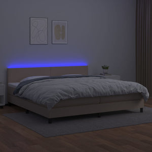 Κρεβάτι Boxspring Στρώμα&LED Καπουτσίνο 200x200 εκ. Συνθ. Δέρμα - Pakobazaar