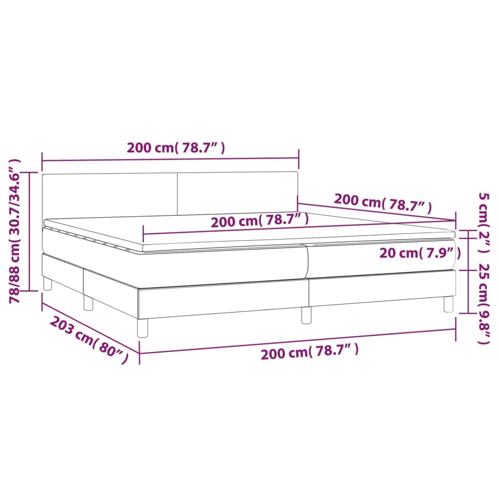 Κρεβάτι Boxspring Στρώμα&LED Καπουτσίνο 200x200 εκ. Συνθ. Δέρμα - Pakobazaar