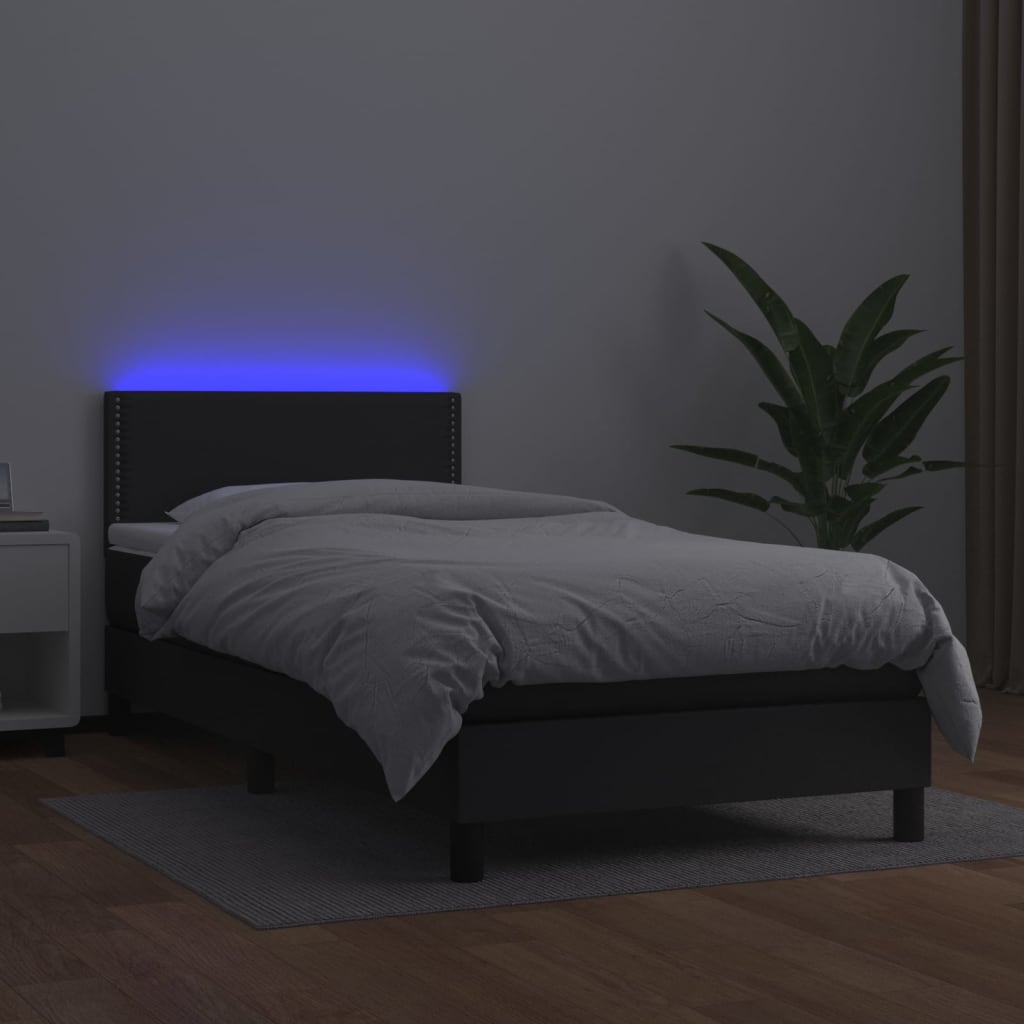 Κρεβάτι Boxspring με Στρώμα & LED Μαύρο 80x200 εκ. Συνθ. Δέρμα