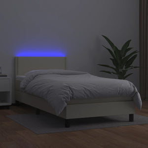 Κρεβάτι Boxspring με Στρώμα & LED Κρεμ 80x200 εκ. Συνθ. Δέρμα