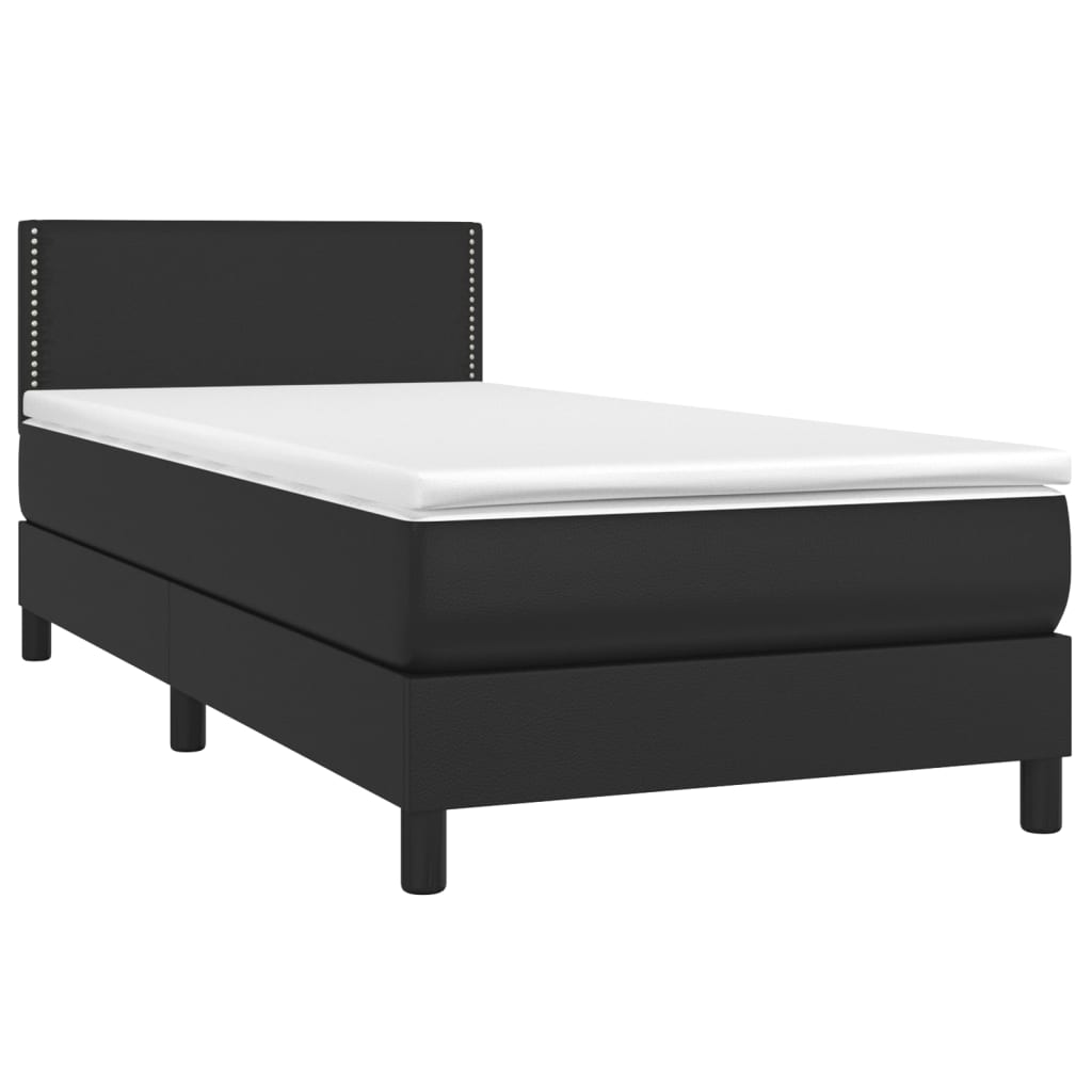 Κρεβάτι Boxspring με Στρώμα & LED Μαύρο 90x190 εκ. Συνθ. Δέρμα