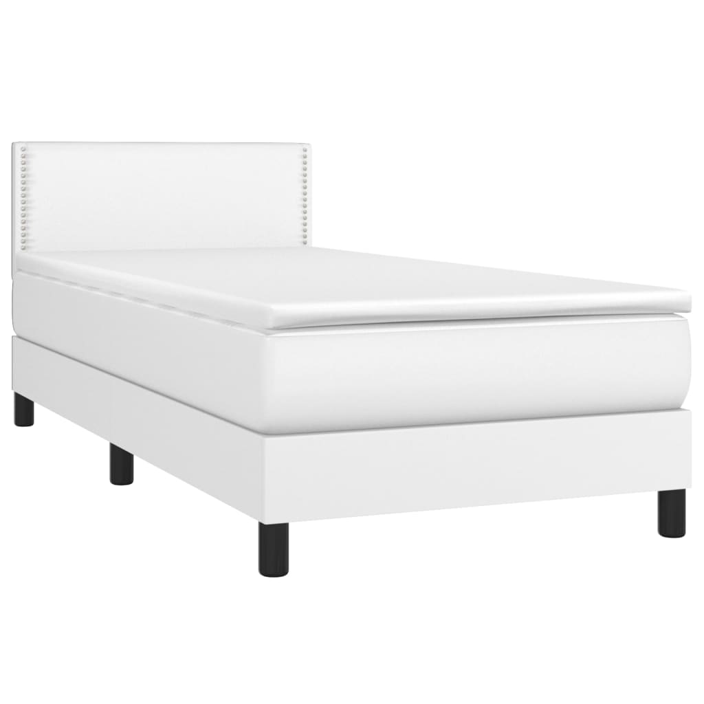 Κρεβάτι Boxspring με Στρώμα & LED Λευκό 90x190 εκ. Συνθ. Δέρμα