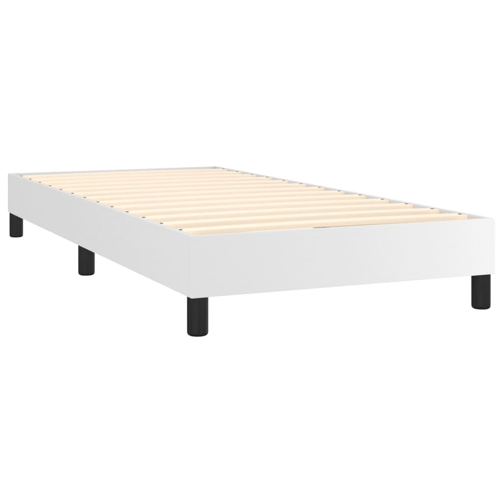 Κρεβάτι Boxspring με Στρώμα & LED Λευκό 90x190 εκ. Συνθ. Δέρμα