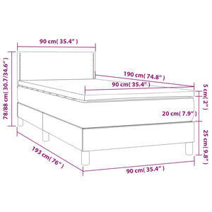 Κρεβάτι Boxspring με Στρώμα & LED Λευκό 90x190 εκ. Συνθ. Δέρμα