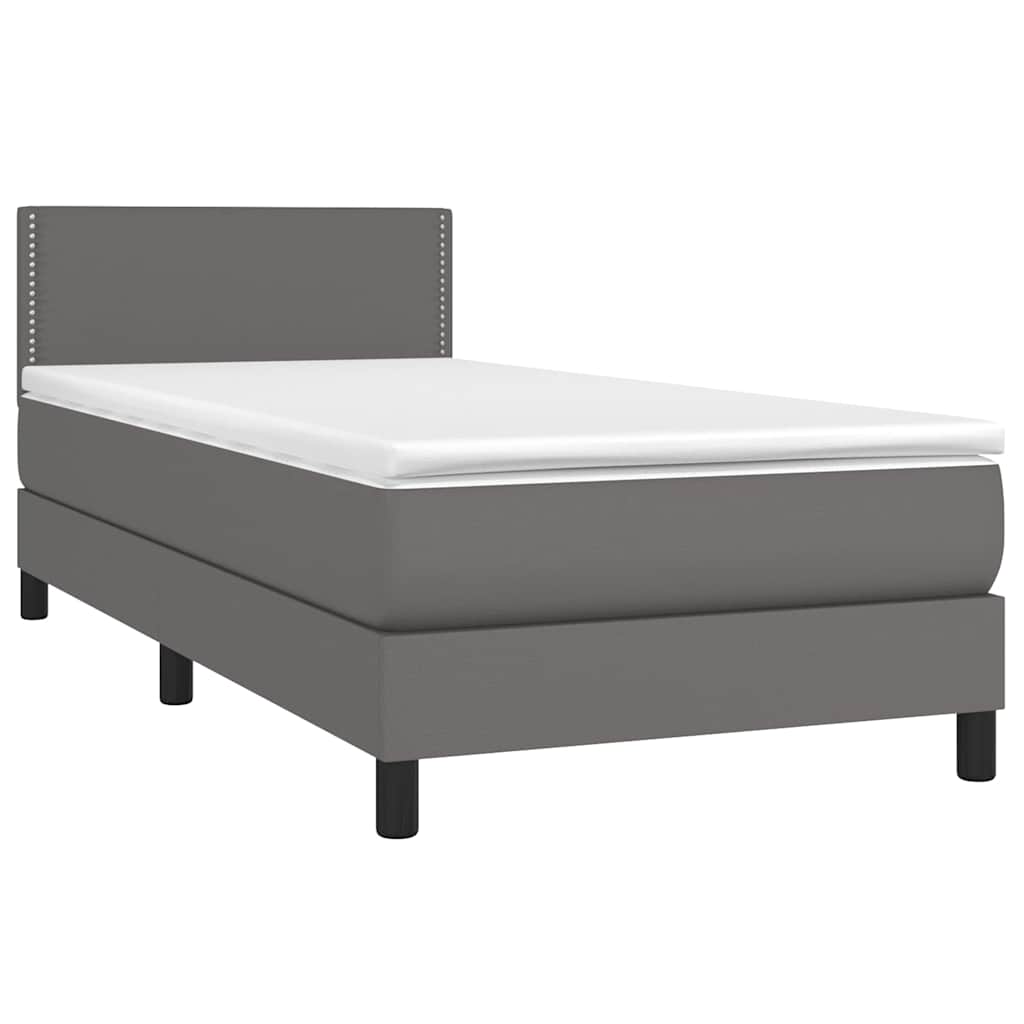 Κρεβάτι Boxspring με Στρώμα & LED Γκρι 90x190 εκ. Συνθ. Δέρμα